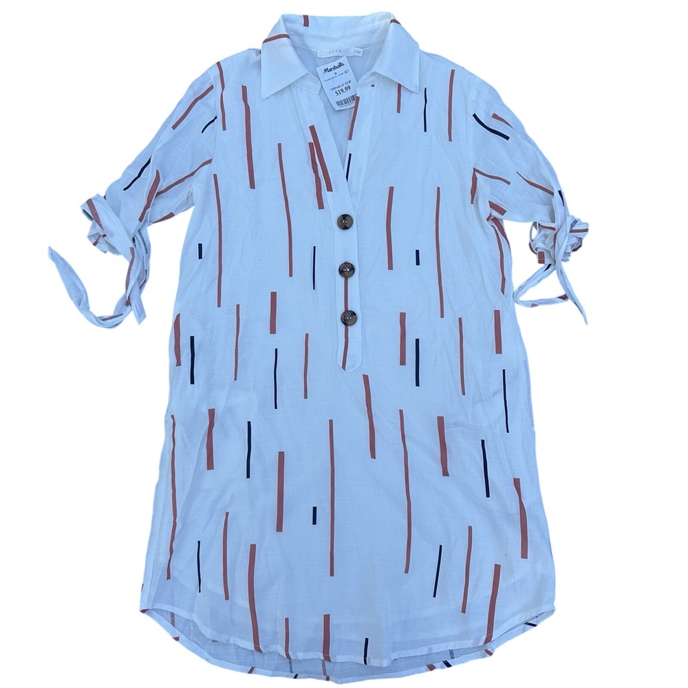 NWT LUSH Women’s Striped Shirt Dress Size S/XS Tie Sleeve Button Front White
